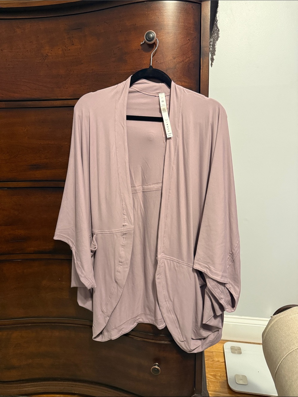Light Mauve Open Front Draped Cardigan